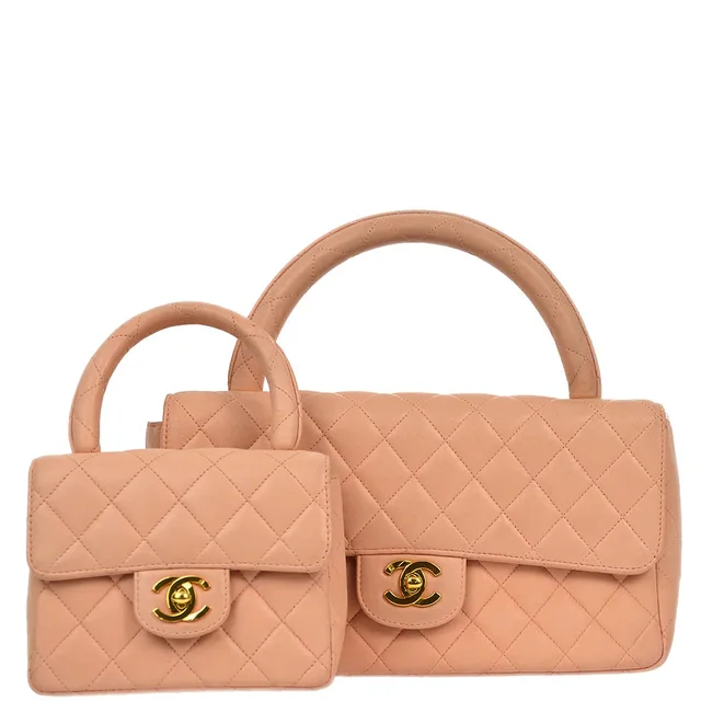 Chanel 1994-1996 Pink Lambskin Classic Single Flap 2 in 1 Handbag Set in Pink Lambskin from AMORE Vintage Tokyo