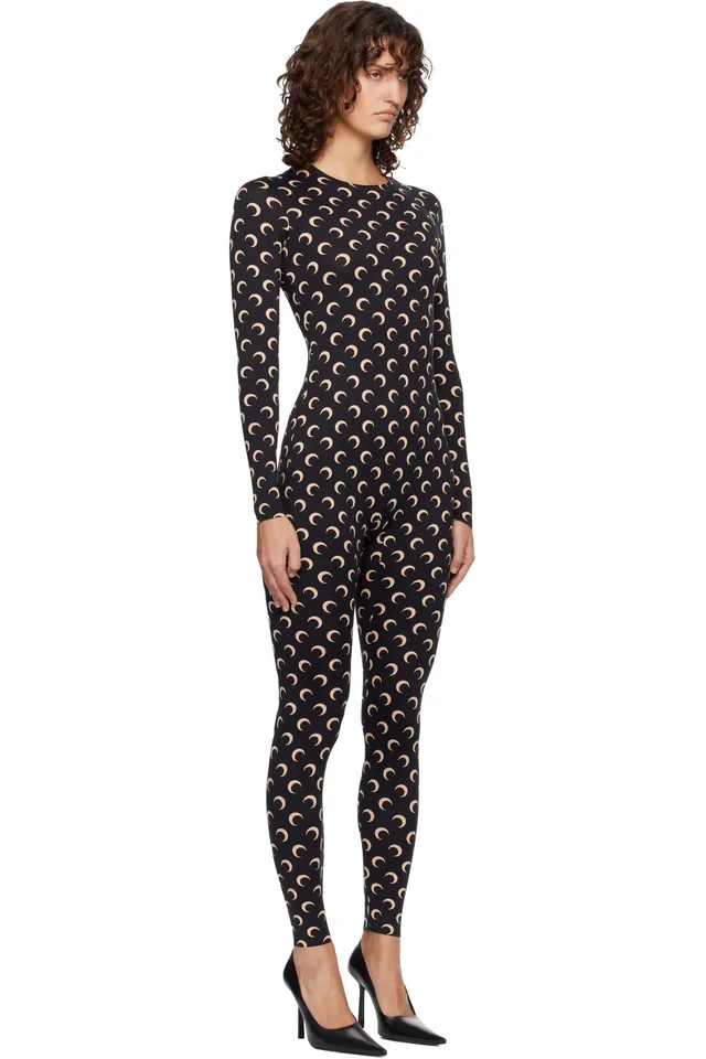 Marine Serre Black Recycled Jersey Moon Jumpsuit, photo 2 of 4 from SSENSE