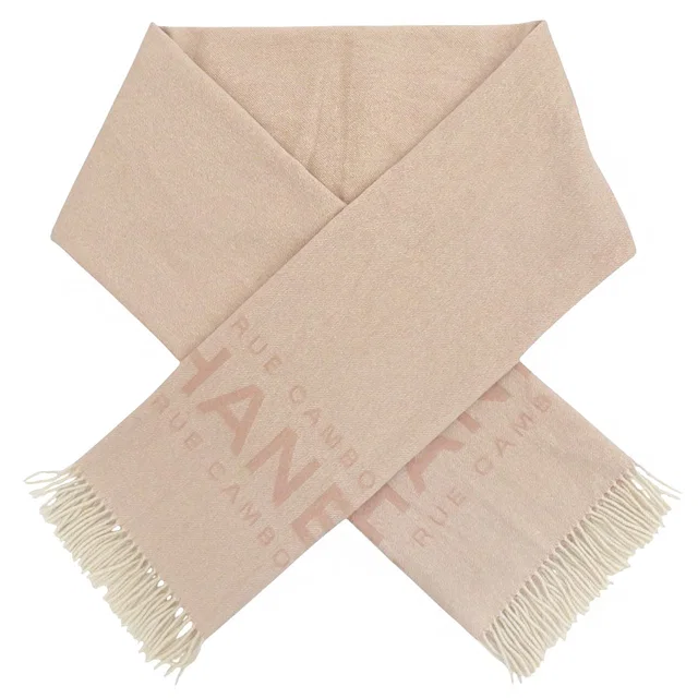 Chanel Cashmere Logo Stole Beige in Beige Cashmere from VINTAGE QOO TOKYO