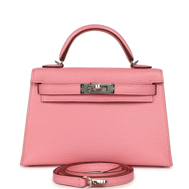 Hermès Kelly Sellier 20 Rose Confetti Verso Chevre Mysore Palladium Hardware in Pink Goatskin from Madison Avenue Couture