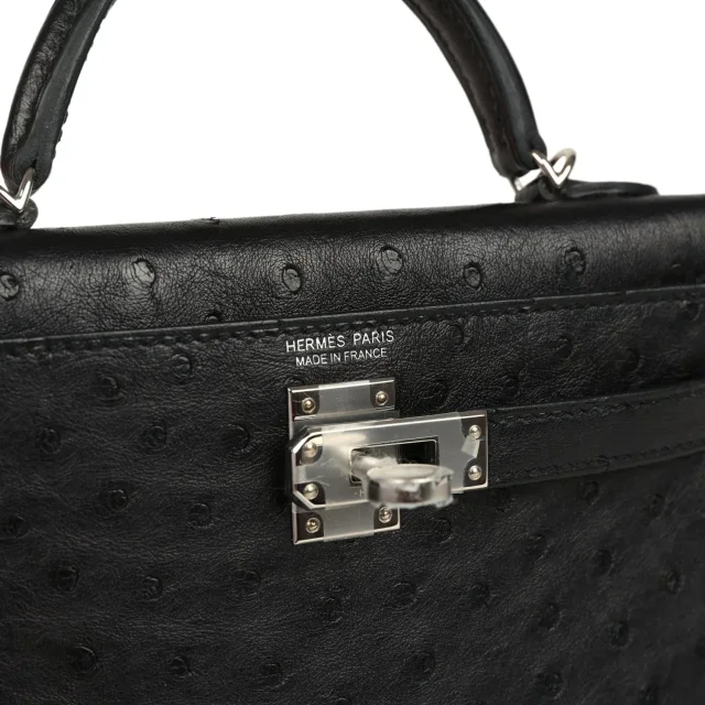 Hermès Kelly Sellier 20 Black Ostrich Palladium Hardware in Black Exotic from Madison Avenue Couture, photo 7 of 8