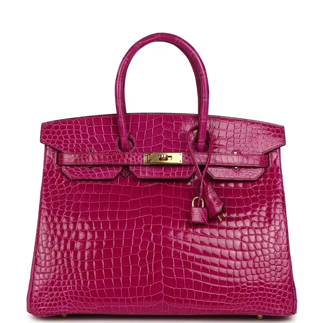 Hermès Birkin 35 Rose Scheherazade Shiny Porosus Crocodile Gold Hardware in Pink Crocodile from Madison Avenue Couture