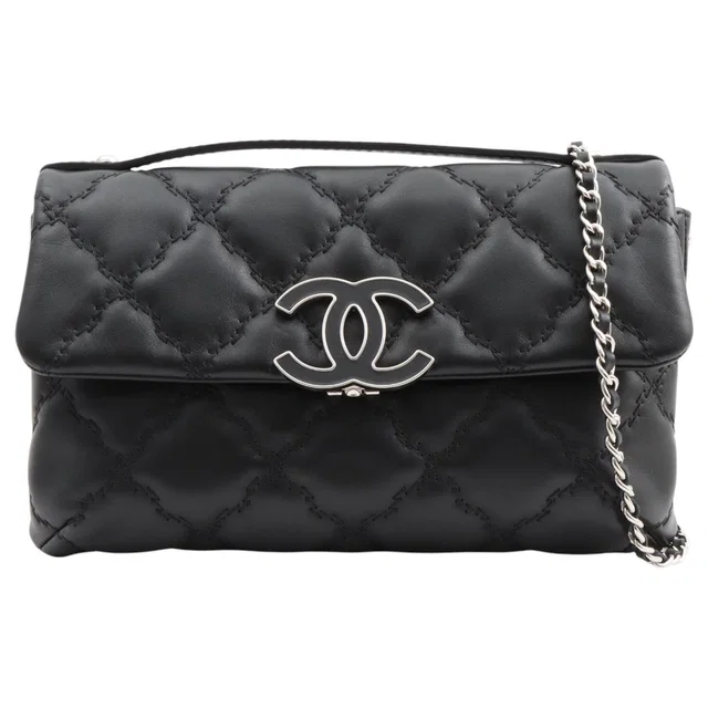 Chanel Ultra Stitch CC Mark Plate 2-way Bag, Black, manufactured around 2014 in Black Lambskin from VINTAGE QOO TOKYO