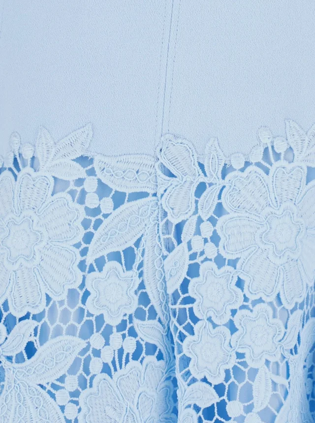 SELF-PORTRAIT Light blue mini dress with lace embroidery on the skirt in tech fabric for women, photo 5 of 6 from Gaudenzi Boutique