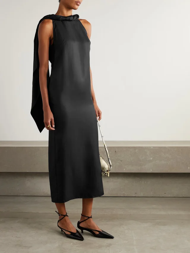 LOULOU DE SAISON Susan tie-detailed draped silk-twill midi dress in Black, photo 2 of 2 from NET-A-PORTER (Canada)