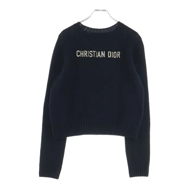Dior Logo Jacquard Cashmere Crew Neck Long Sleeve Pullover Sweater Black in Black Cashmere from The Reluxe