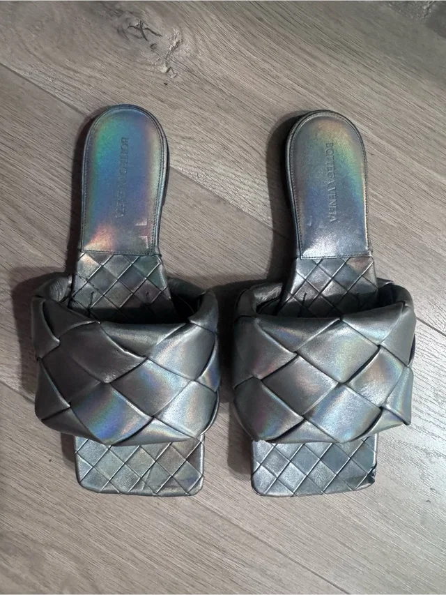 Bottega Veneta Iridescent Woven Slide Mules - Metallic Gray in gray|silver Woven leather from Poshmark