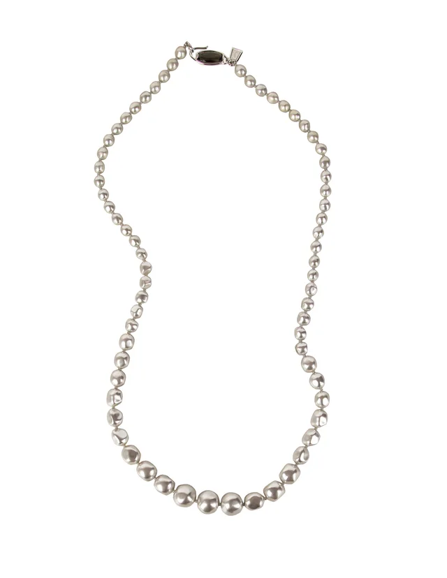 Saint Laurent Vintage 1990s Icy Grey Graduated Baroque Pearl Sautoir Necklace in Grey from Amarcord Vintage Fashion