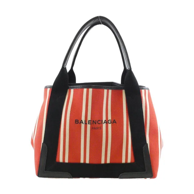 Balenciaga Navy Cabas cotton linen calf tote bag in Navy from LuxUness