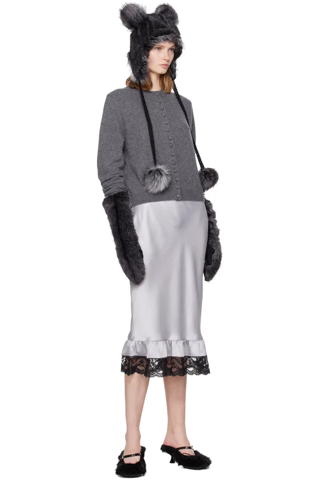 Anna Sui SSENSE Exclusive Gray Mink Faux-Fur Mittens, photo 3 of 3 from SSENSE