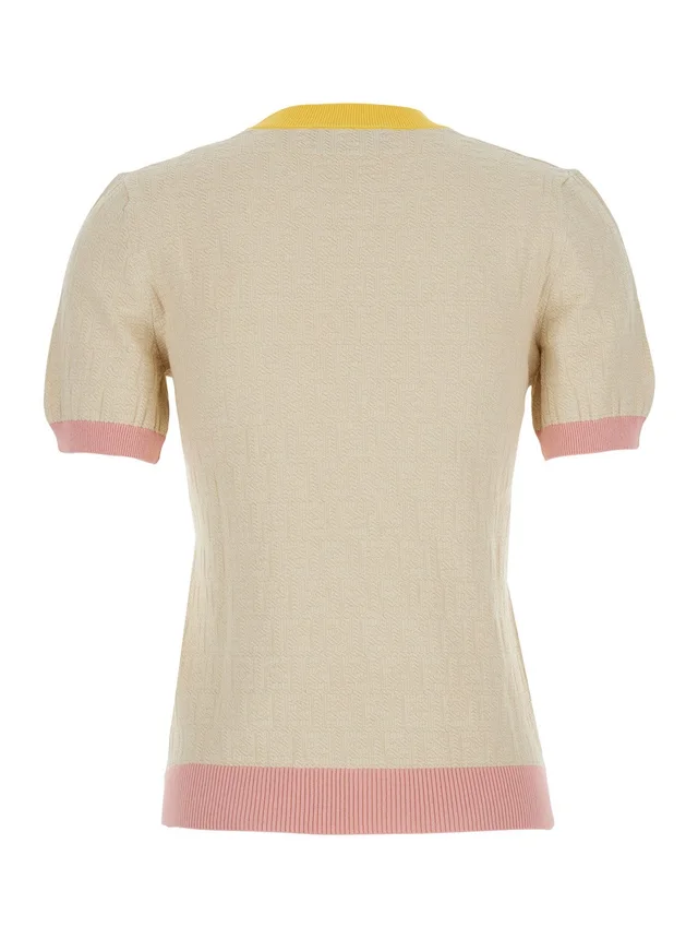 White T-Shirt 'COLOR BLOCK FF SHORT SLEEVES TEE' with Fendi Logo in Cotton Women in Beige 100% Cotton, photo 4 of 6 from Gaudenzi Boutique