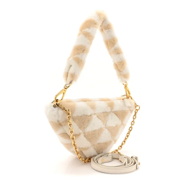 Prada Shearling Symbole Mini Triangle Bag Ecru White in White from FASHIONPHILE, photo 3 of 9