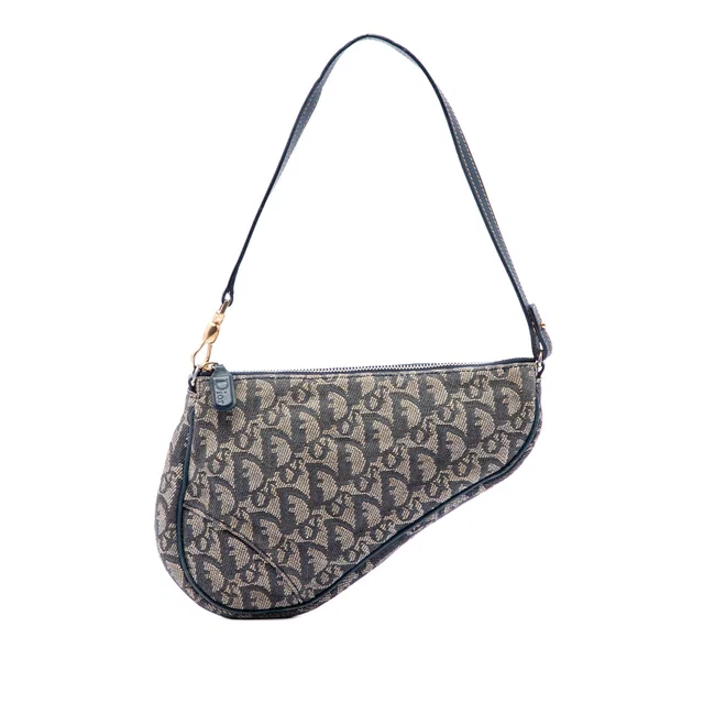 Blue Dior Mini Diorissimo Canvas Saddle Pochette Shoulder Bag in Blue Canvas from Designer Revival