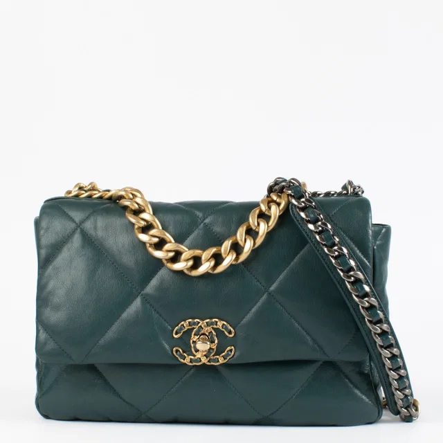 Green Lambskin Large Chanel 19 Bag in Green Lambskin from Labellov