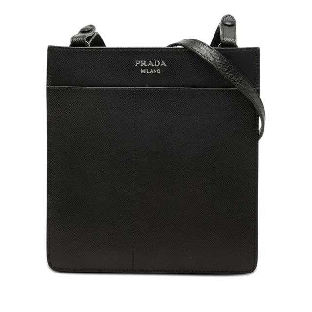 Black Prada Saffiano Crossbody in Black Saffiano leather from Designer Revival