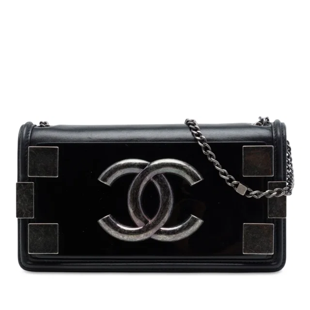 Black Chanel Lambskin and Acrylic Boy Brick Horizontal Flap Crossbody Bag in Black Lambskin from Designer Revival