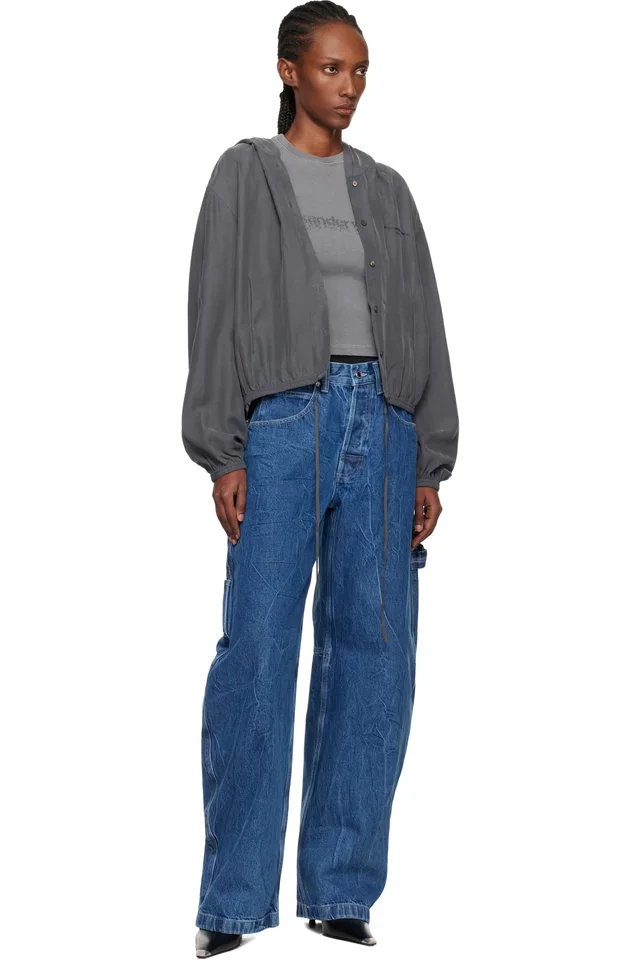 Alexander Wang Gray Cropped Silk Hoodie, photo 4 of 4 from SSENSE