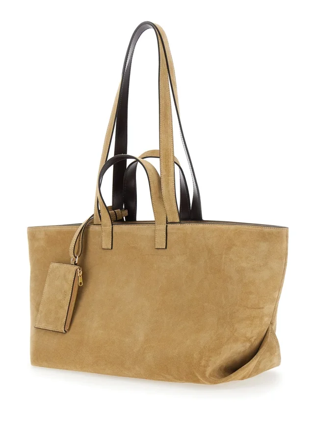 A.P.C. 'Le Drummer' Beige Shopper with Four Handles and Logo Lettering on the Front in Suede Women in Beige 100% Cow, photo 3 of 10 from Gaudenzi Boutique