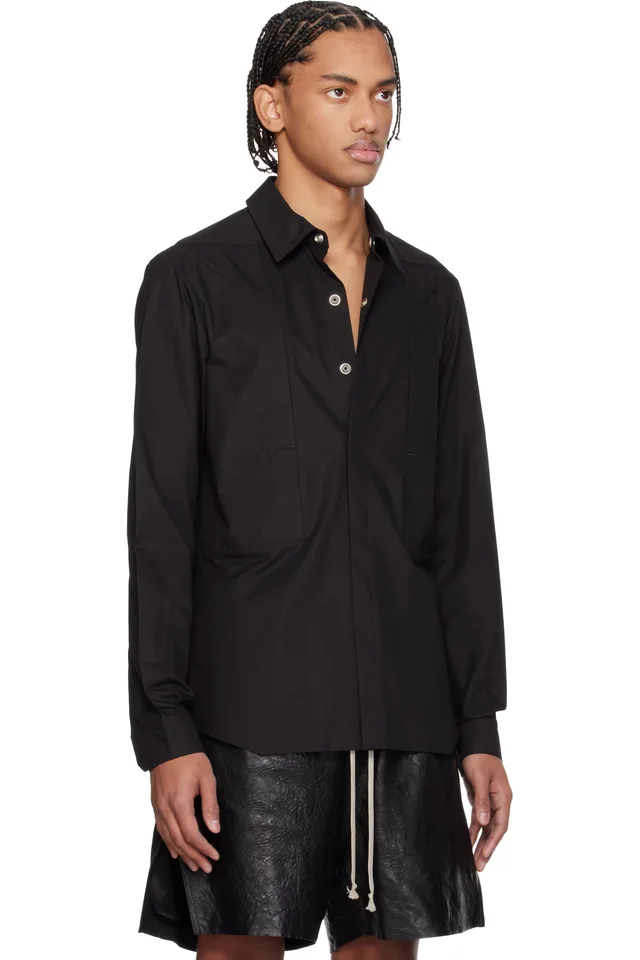 Rick Owens Black Temple Fogpocket Shirt, photo 2 of 4 from SSENSE