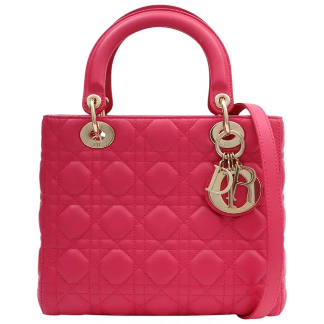 Lady Dior Cannage Stitch 2-Way Bag M Pink in Pink Leather from VINTAGE QOO TOKYO