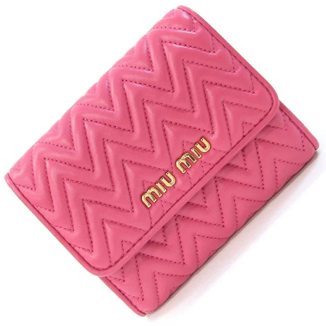 Miu Miu Matelasse Bi Fold Wallet Pink Leather Compact Double Opening Gathered in pink Leather from Poshmark