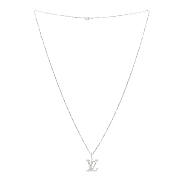 18K White Gold Diamond LV Medium Pendant Necklace in White from FASHIONPHILE, photo 2 of 3