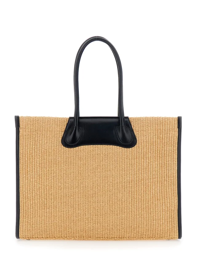 VIVIENNE WESTWOOD 'Troy' Beige Tote bag with Orb Logo Embossed on the Front and Raffia Effect in Cotton for Women in Beige 58% Cotton 42% Polyamide, photo 7 of 10 from Gaudenzi Boutique