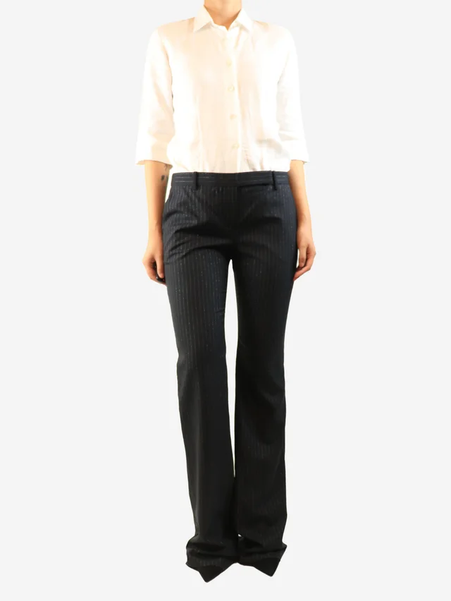 Alexander McQueen Black lurex pinstripe trousers - size UK 12 in Black Wool from Sign of the Times, photo 2 of 2