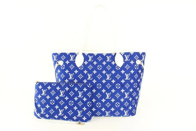 Louis Vuitton Blue Monogram Velvet Match Neverfull MM Tote with Pouch in Blue Velvet from Bagriculture