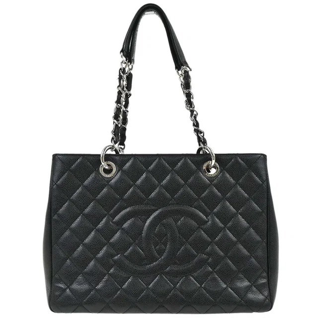 Chanel 2012-2013 Black Caviar Skin Grand Shopping Tote GST Chain Handbag in Black Caviar leather from AMORE Vintage Tokyo