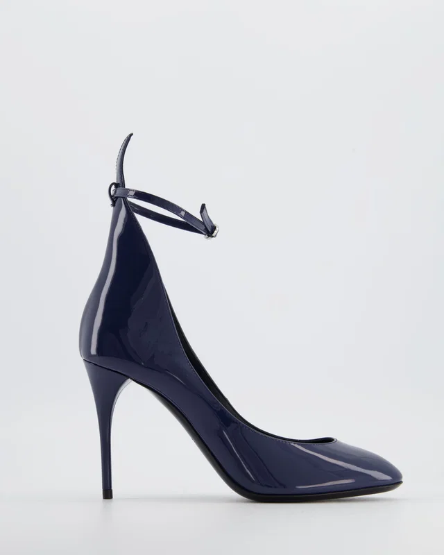 Alaïa 90 Navy Patent-Leather Heeled Pumps with Ankle Detail Size EU 38 in Navy Patent leather from Sellier