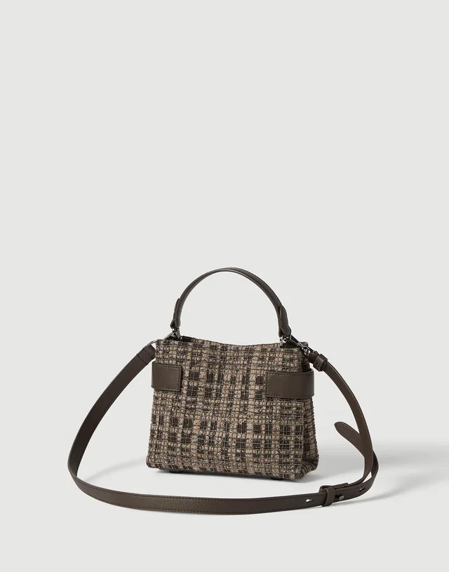 Brunello Cucinelli Essence small top-handle bag in suede with precious check embroidery, photo 2 of 5 from SENSER