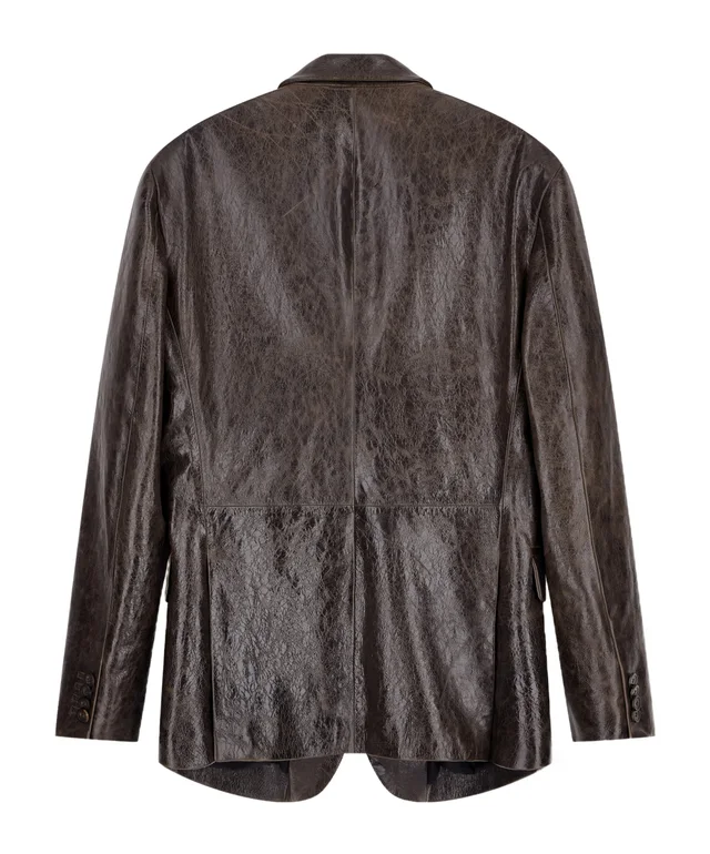 Emporio Armani Blazer In Shiny Drummed Leather With Logo Buttons, photo 2 of 4 from SENSER