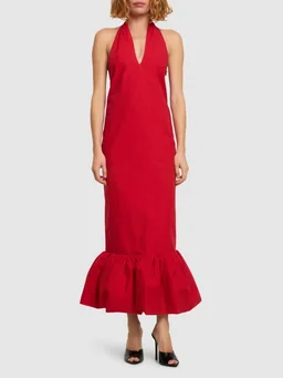 Interior Long dress with V-neckline in 100% Cotton, photo 2 of 5 from LUISAVIAROMA