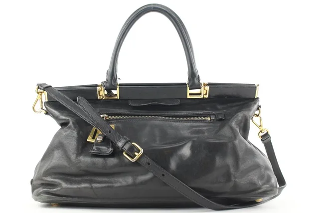 Prada Black Leather Top Handle 2way Shoulder Bag in Black Leather from Bagriculture
