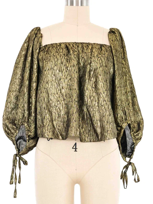 2018 Saint Laurent Gold Lame Off the Shoulder Blouse in Gold from Arcade Vintage