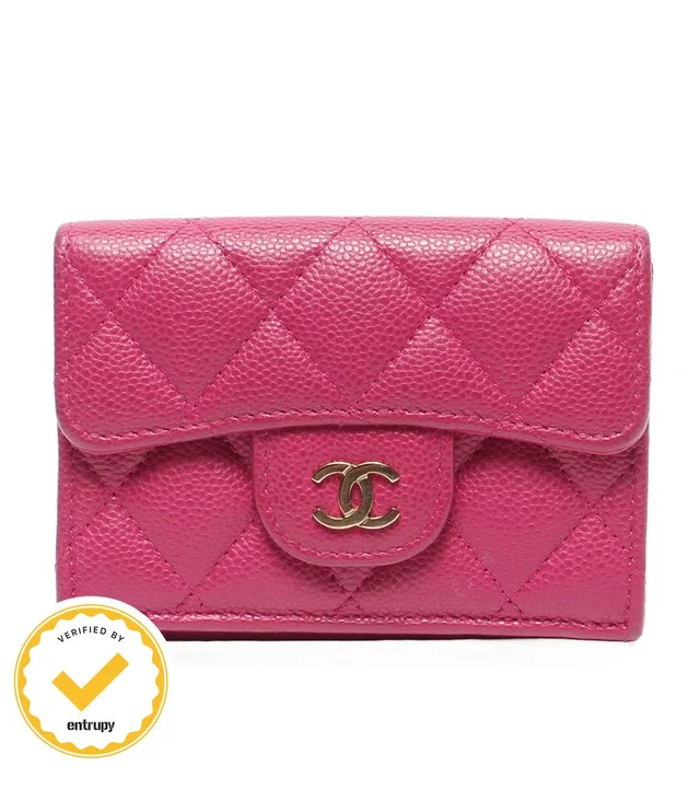 Chanel Trifold Wallet Gold Caviar Leather Quilted in Gold Caviar leather from The Reluxe