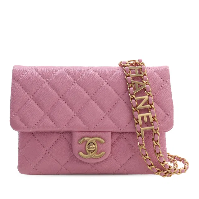 Pink Chanel Quilted Caviar Pick Me Up Flap Belt Bag in Pink Caviar leather from Designer Revival