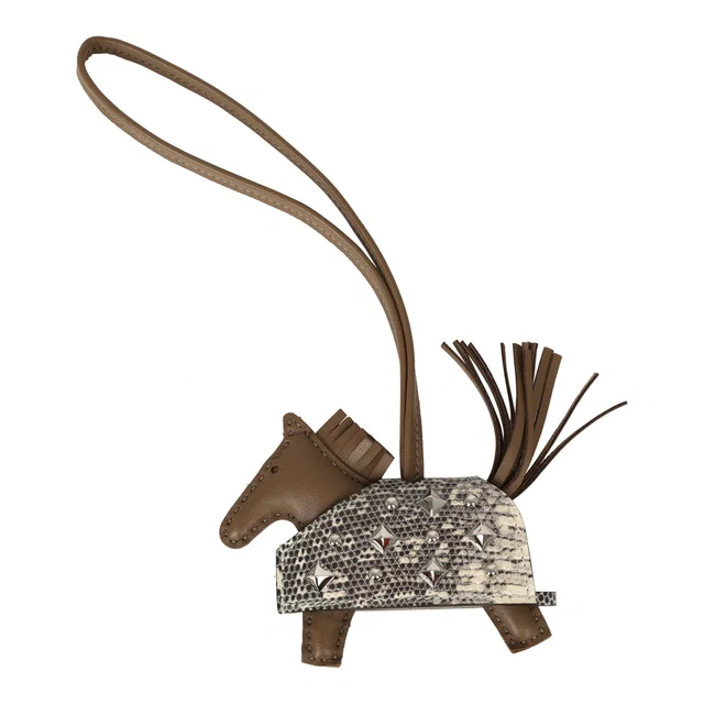 Hermès Rodeo Rock Bag Charm PM Ombre Shiny Varanus Salvator Lizard and Etoupe Milo Lambskin Palladium… in Taupe Lambskin from Madison Avenue Couture