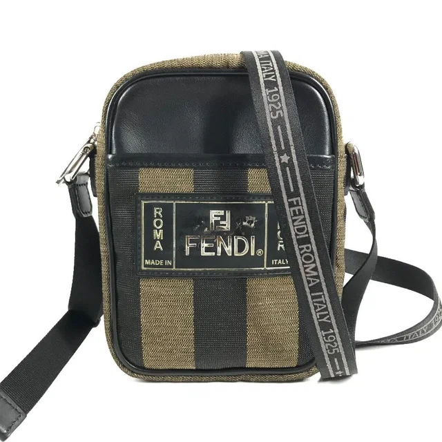 Fendi Shoulder Bag Logo Pecan Leather Canvas Khaki in Green Canvas from The Reluxe