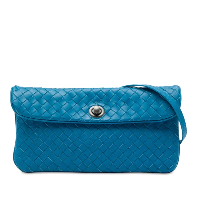 Blue Bottega Veneta Mini Nappa Intrecciato Turn Lock Crossbody in Blue Nappa leather from Designer Revival, photo 1 of 1