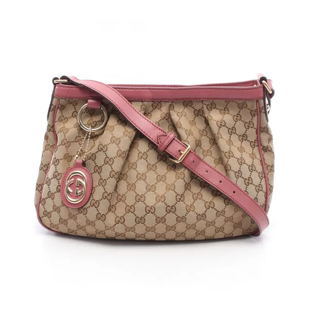 Gucci Shoulder Bag Beige Pink Canvas Leather GG Suki in Beige Canvas from The Reluxe