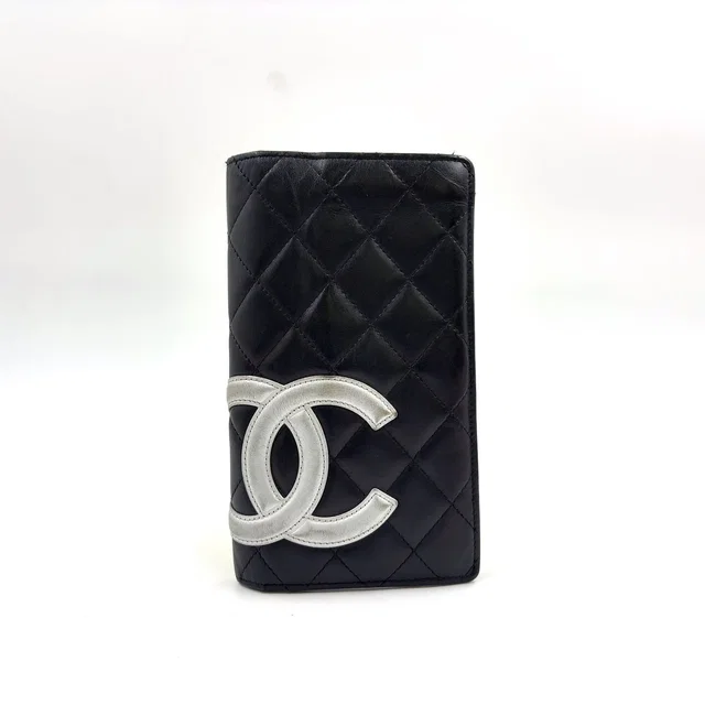 Chanel Cambon Line Lambskin Silver Black Wallet in Black Lambskin from The Reluxe