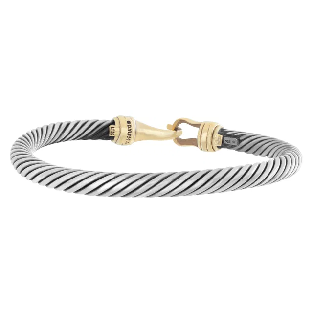 David Yurman Bangle In Sterling Silver And 18k Yellow Gold With Diamond Accents in Yellow Yellow Gold, Sterling Silver from Gray And Sons