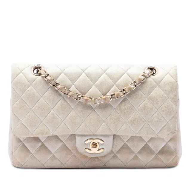 Gold Chanel Medium Classic Iridescent Lambskin Double Flap Shoulder Bag in Gold Lambskin from Designer Revival