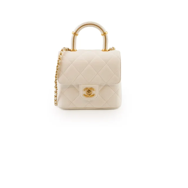 Chanel Crush Top Handle White Lambskin Microchip in White Lambskin from The Purse Affair