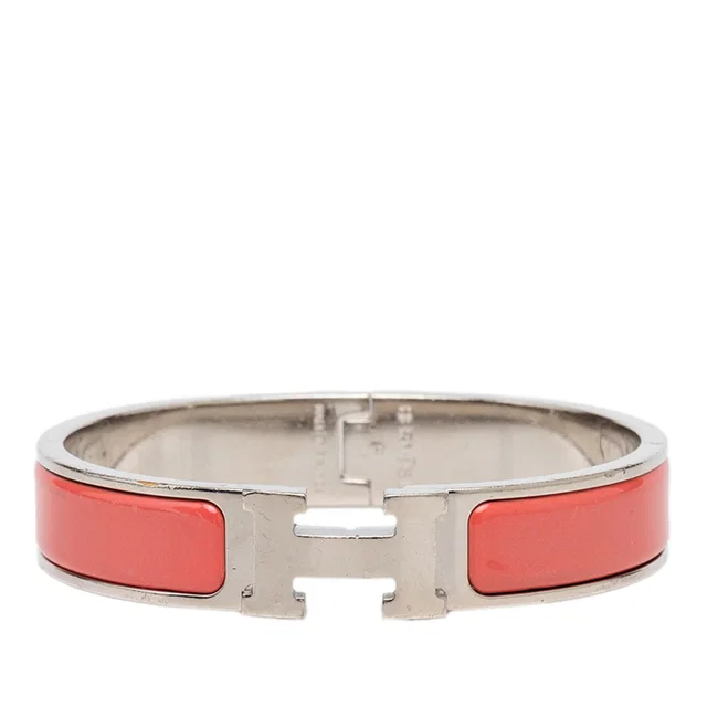 Orange Hermès Narrow Enamel Clic H Bracelet PM in Orange from Designer Revival