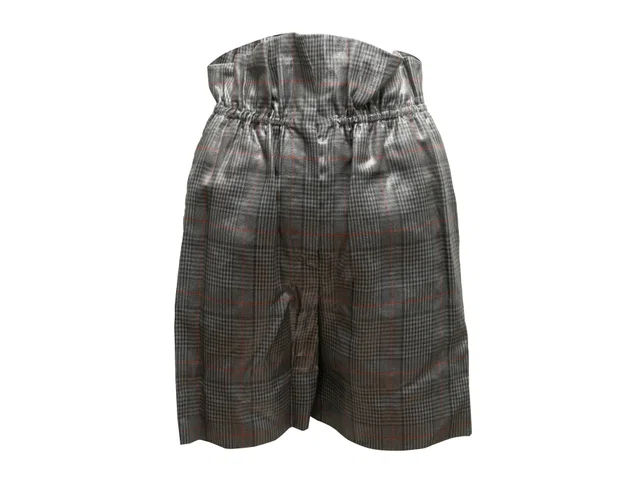 Silver Brunello Cucinelli Metallic Glen Plaid Linen Shorts Size IT 36 in Silver from Designer Revival