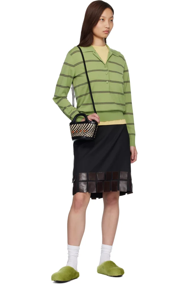 Marni Black & White Wavy Raffia-Effect Tropicalia Micro Tote, photo 4 of 4 from SSENSE
