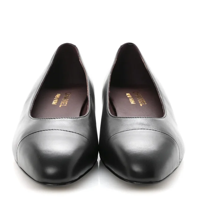 Chanel Cap Toe Ballerina Flats 38.5 Black in Black Lambskin from FASHIONPHILE, photo 3 of 10